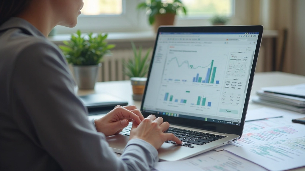 Persoon bestudeert bankafschrift en uitgaven overzicht op laptop