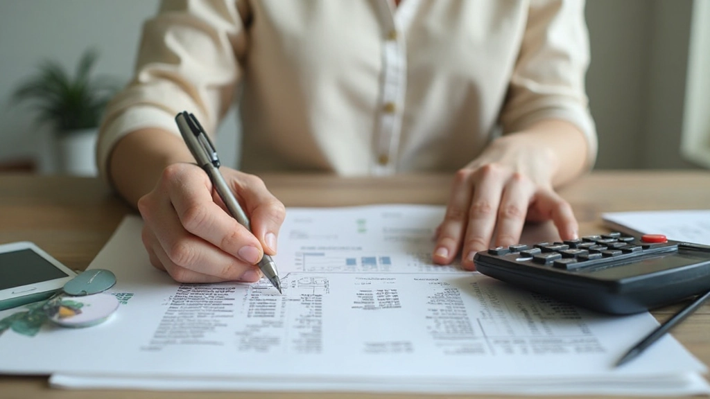 Grafische weergave van uitgaven tracking met laptop, calculator en notitieblok