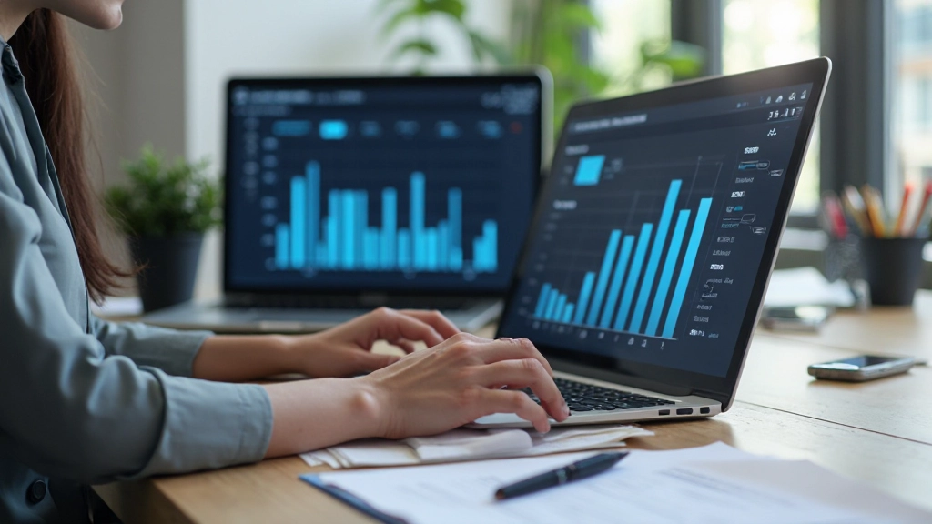 Persoon met mobiele telefoon, kasboek en munten op tafel, financieel overzicht