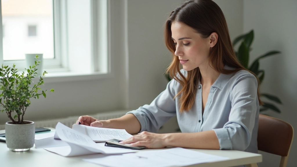 Professionele werkplek met budget planner, pen en financiële documenten op bureau